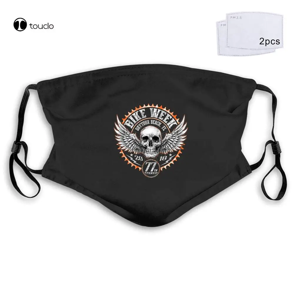 Design New Print Man Fashion Biker Week Biker Tattoo Skull Motorcycle Face Mask Filter Pocket Cloth Reusable Washable