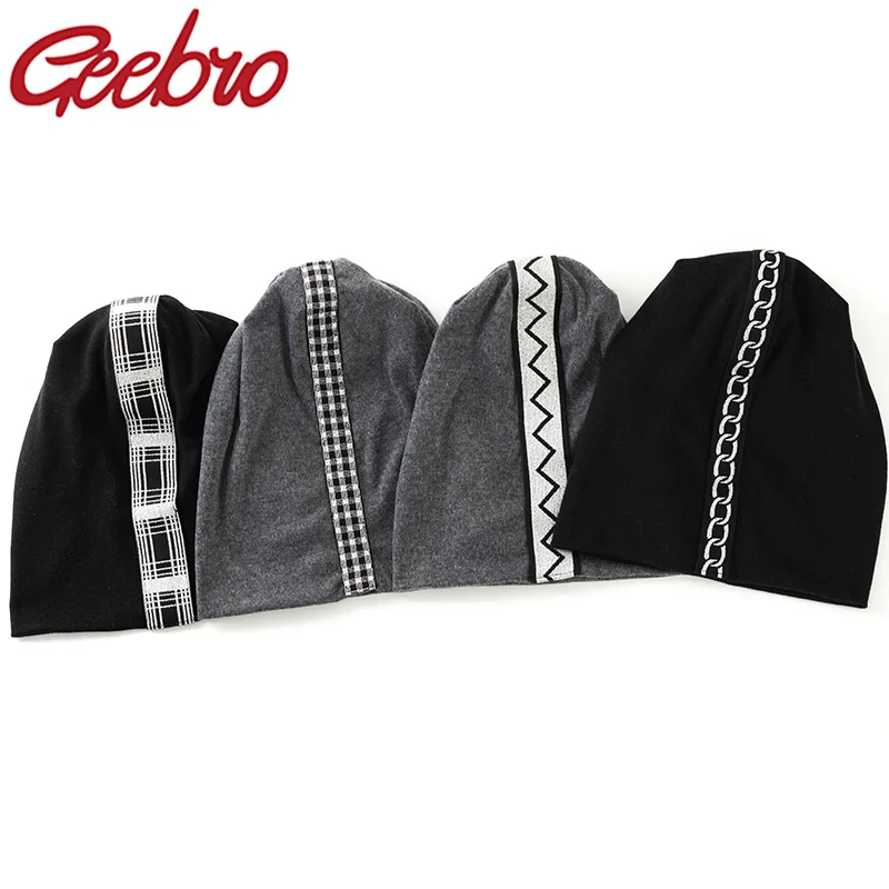 

Geebro Geometric webbing Slouchy Skullies Beanies For Women Female Bonnets Caps Spring Autumn Cotton Stretch Casual Hats