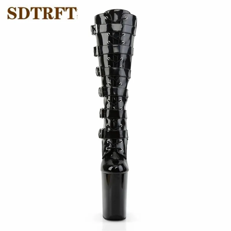 SDTRFT Stilettos 23cm thin heeled Motorcycle Knee-High boots halloween goth abby vam shoes Woman Zipper Botas Dress Buckle pumps