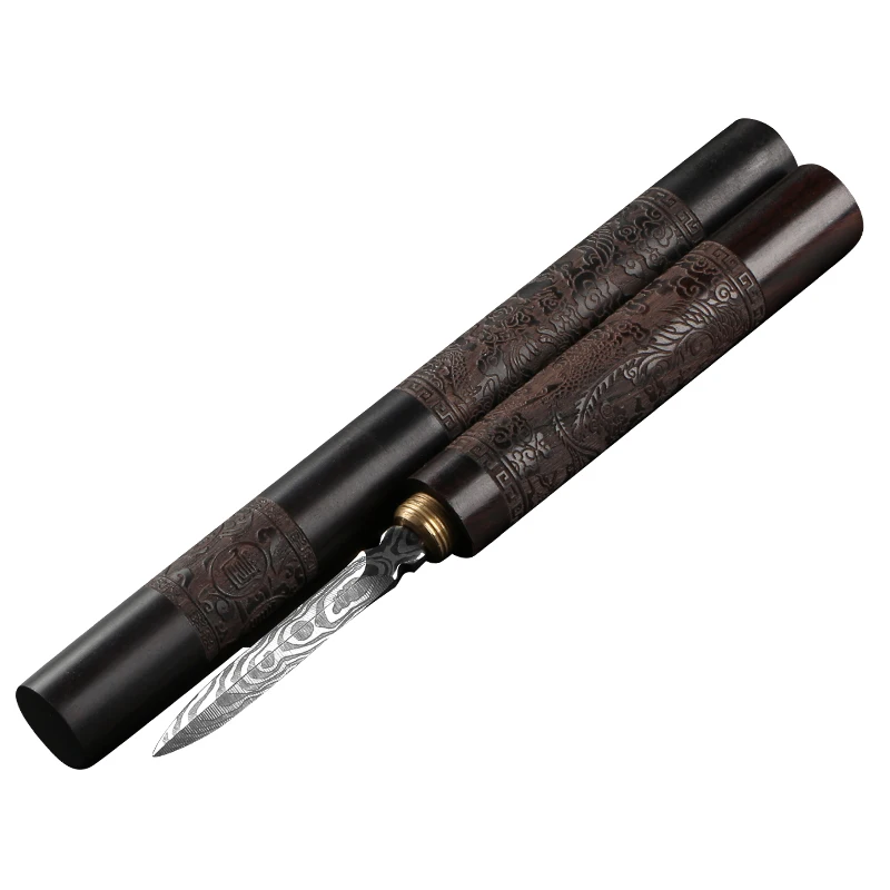 Damascus Pattern Steel Tea Needle Tea Cone Stainless Steel Wood Handle Tea set Hand-carved Kung fu Tea knife