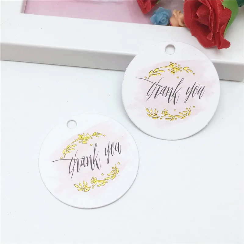 200Pcs 4x4cm Kraft Paper Round Hang Tags Thank You Gift Card Mark Price Tag Luggage Packaging Labels