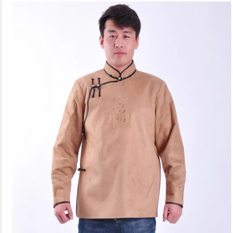 

Traditional Mongolian Costumes for Men National stand collar top Grassland living clothes Asia Adult Wear