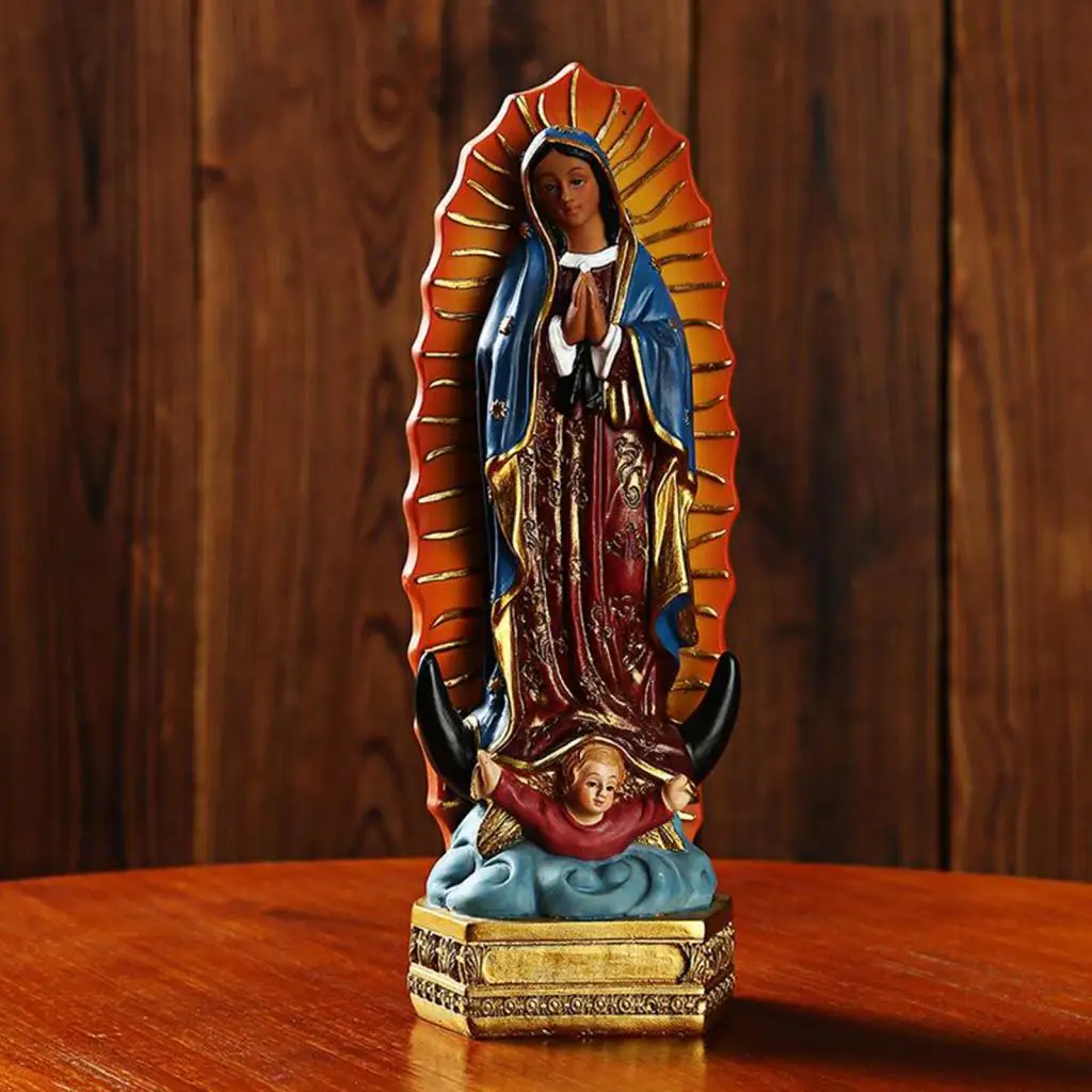 Piękna statua naszej pani z Guadalupe maryi panny rzeźba figurka z żywicy prezent Xmas Home Desk Display Ornament dekoracyjny