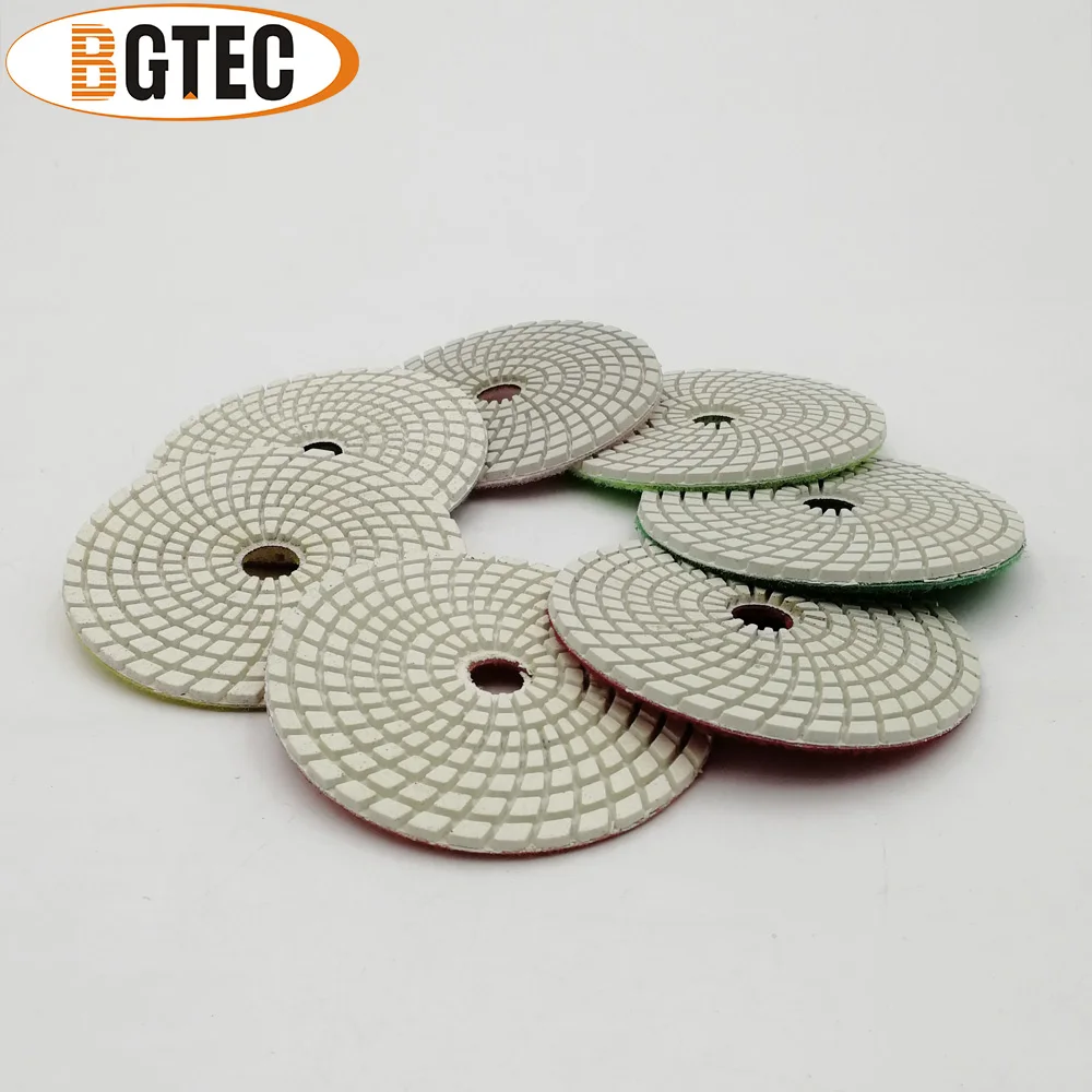 BGTEC 4 дюйма 7 шт. профессиональные мокрые Алмазные Гибкие Полировальные Диски 100 мм шлифовальный диск для гранита, мрамора, керамики