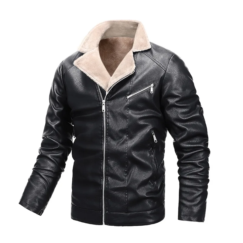 Men Leather Jacket Winter Vintage Motorcycle Jackets Men Fur Lined Faux Leather Jacket Man Coat Male Windproof Outwear MY586