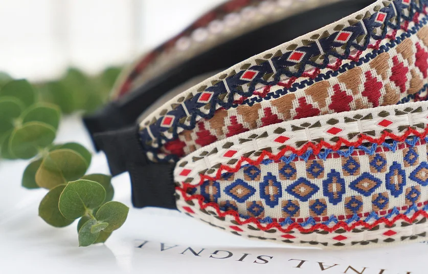 Embroidery Ethnic Retro Bohemian Braided Hairband Women Girls Hair Head Bands Headband Korea Hair Scrunchy Antislip Headdress