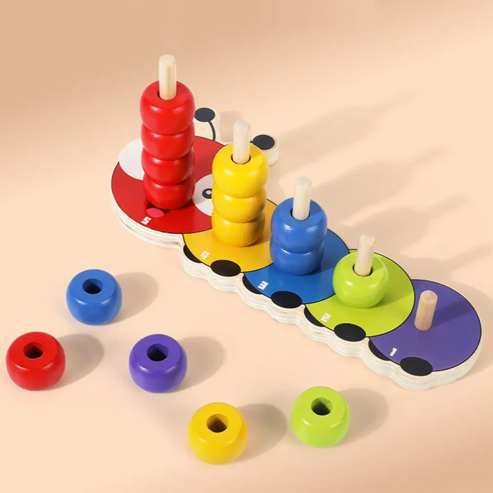 Caterpillar Superimposed Beaded Children's Educational Assembling Toy Wooden Caterpillar Superimposed Beaded Building Blocks