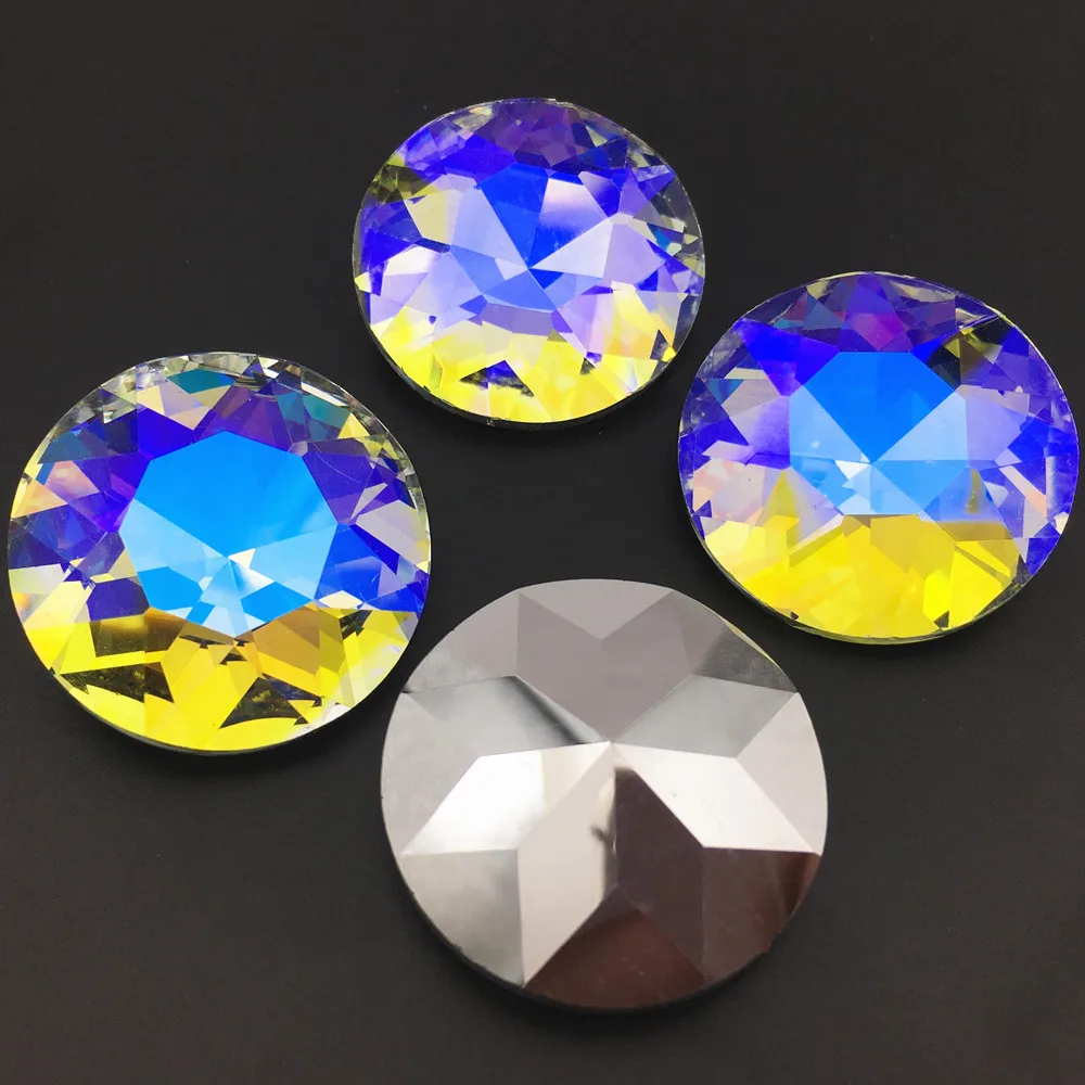 Super Big 35mm Moonlight Color Round Rhinestone Pointback Baoshihua Glass Crystal Fancy Stone Pointed back Flat Top Rhinestones