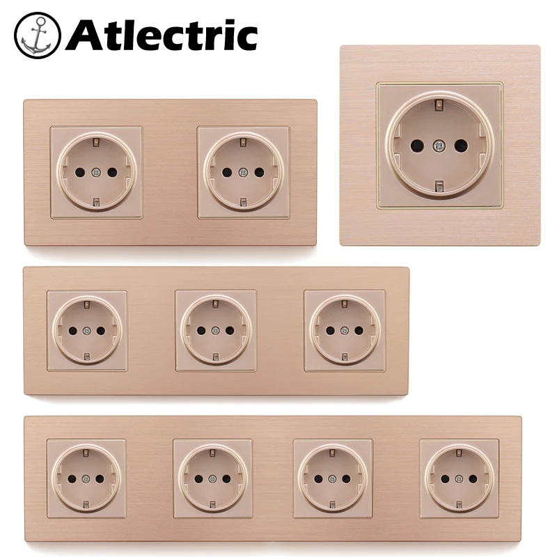 

Atlectric Power Socket EU/DE/RU Standard Plug Aluminum Alloy Metal Panel Wall Socket 16A 110-250V Electrical Outlet