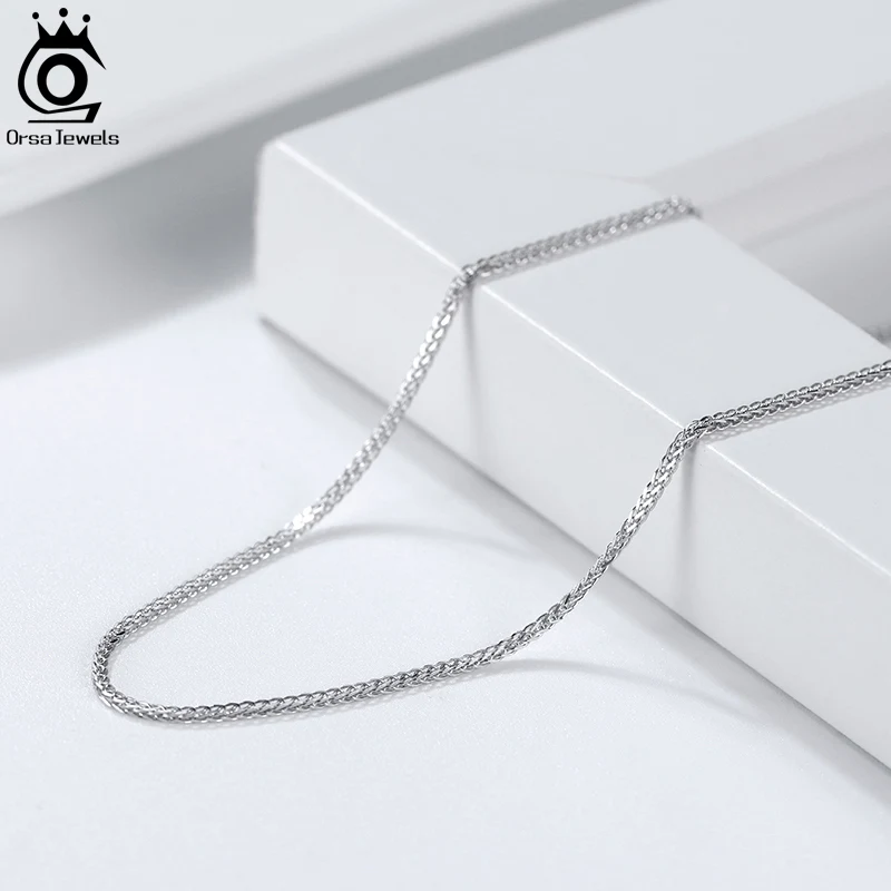 ORSA JEWELS Genuine 925 Sterling Silver 1.2mm Width Chopin Chain Necklace Rhodium Plated Thin Neck Chain Jewelry OSC53