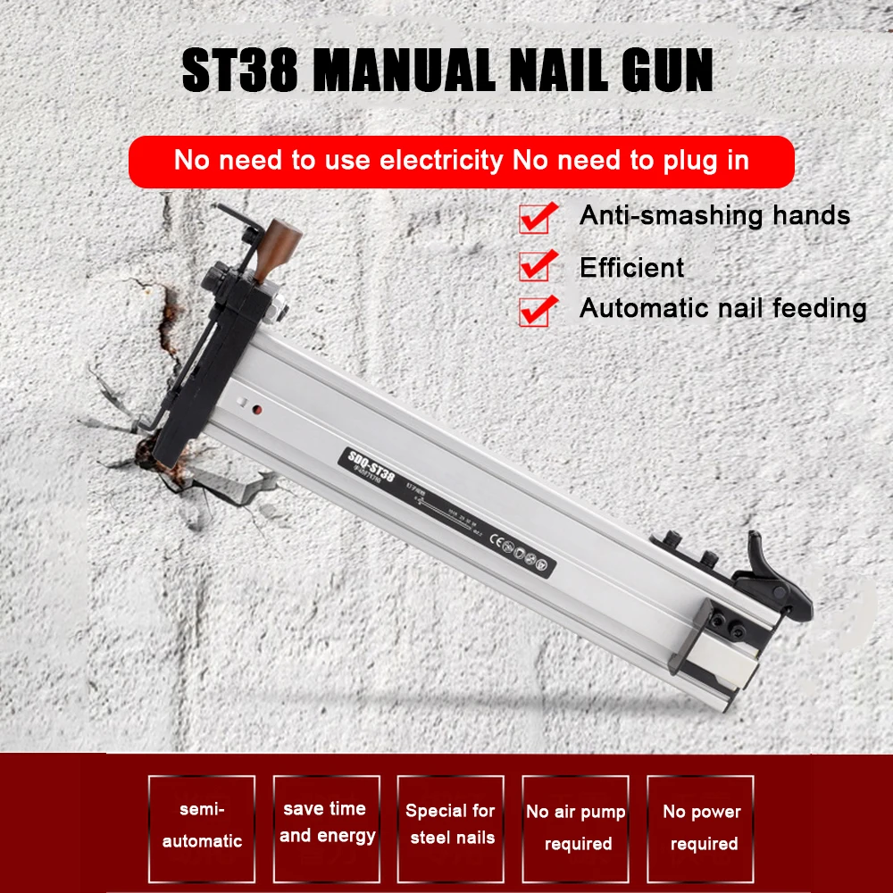

Manual Steel Nail Gun ST38 Semi Automatic Cement Nail Gun Wire Slot Nailing Device Nailing Machine