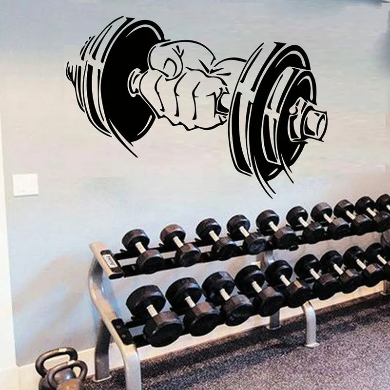Fitness Gym Sport Barbells Pattern Wall Sticker Vinyl Interior Design Room Gym Club Decor Decals Removable Decoration Mural 4075