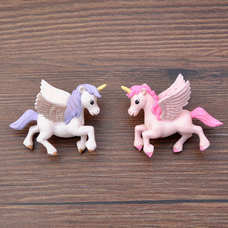 Unicor Cake Topper Miniature Pegasus Rainbow Figure Girl Woman Angel Wings Birthday Party Wedding Cake Decoration Supplies