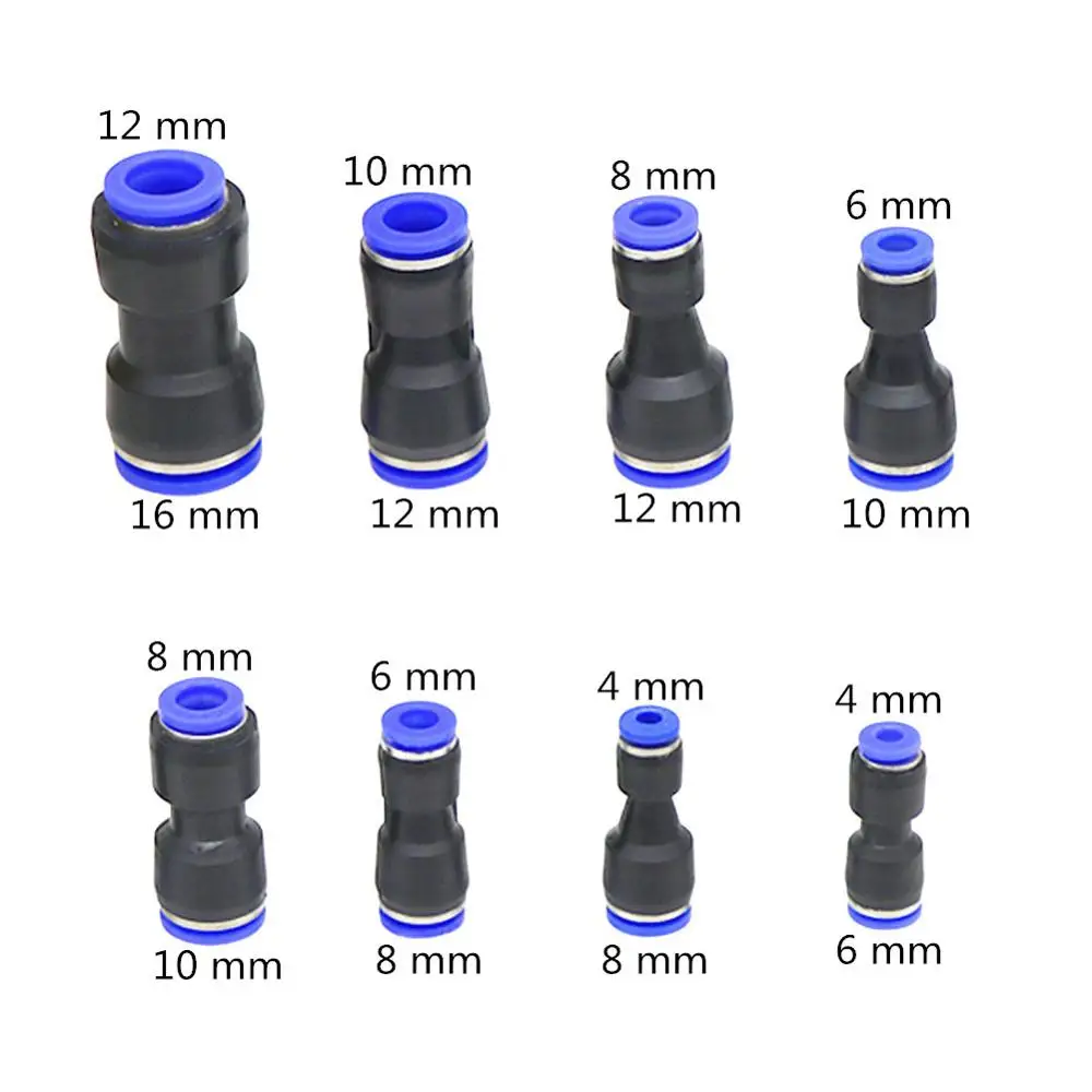 Air Pneumatic 10mm 8mm 6mm 12mm 4mm 16mm OD Hose Tube Reducing Straight Connector One Touch Push Into Gas Slip Lock Fittings