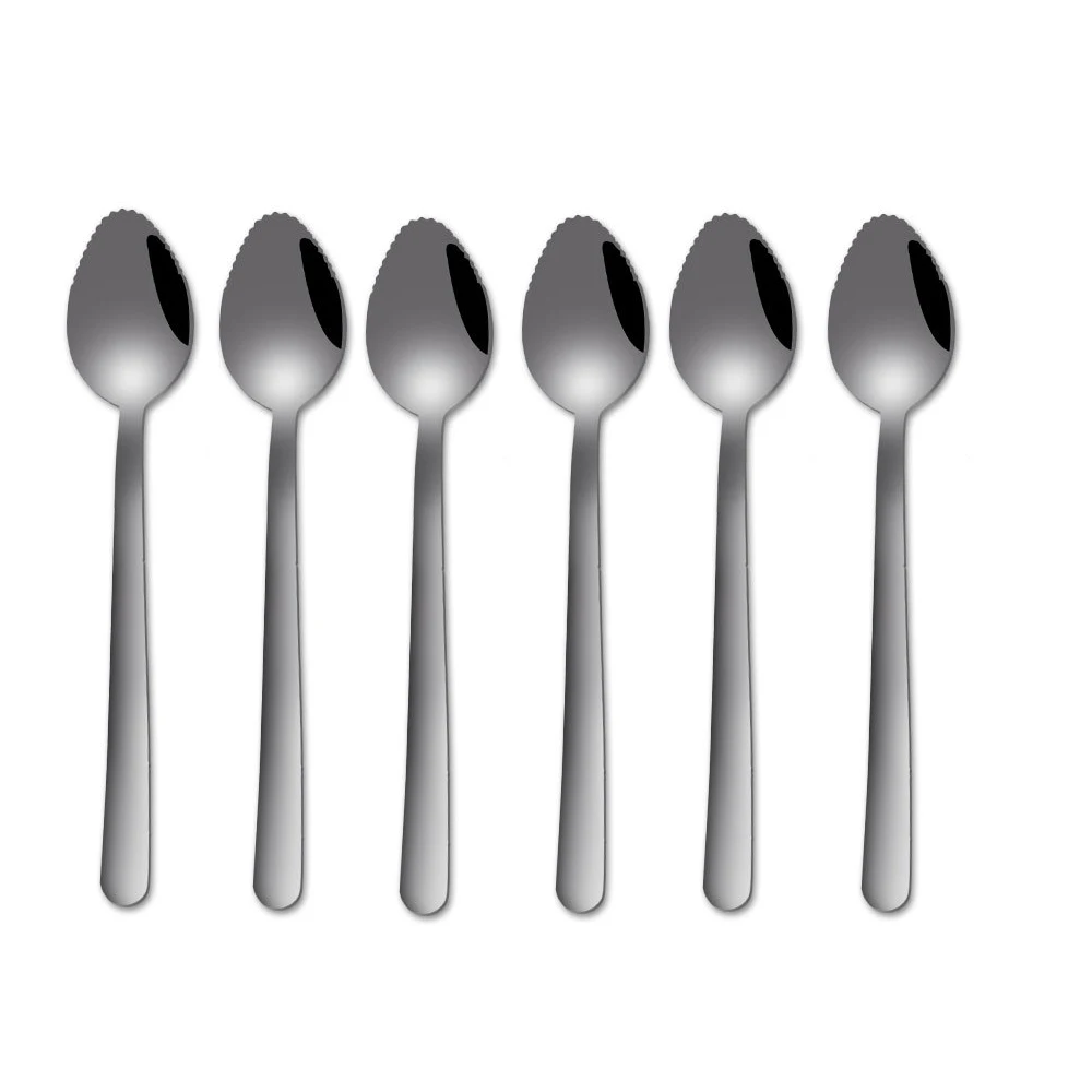 

6 PC Home Thick Stainless Steel Grapefruit Spoon Ice Cream Dessert Spoon Serrated Edge Fruit Coffee Stirring Spoons Tea Spoons