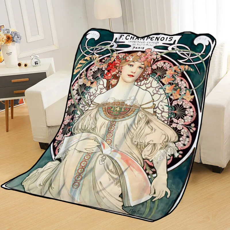 Custom Alphonse Mucha Blankets Printing Soft Nap Blanket On Home/Sofa/Office Portable Travel Cover Blanket