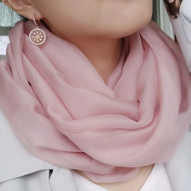 Korean Women Solid Color Thin Long Chiffon Neck Guard Silk Scarf Snood Summer Female Soft Gauze Beach Sunscreen Scarve P11