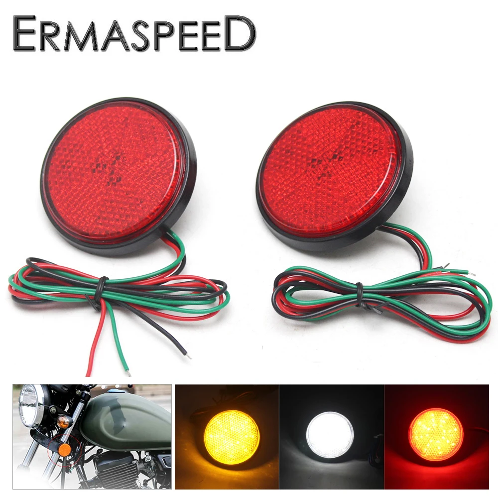 2PCS Universal Round Motorcycle LED Reflector Rear Tail Brake Stop Light Warning Signals Light for Motorcycle ATV UTE Trailer