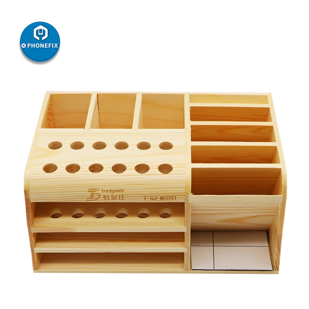 Caja de almacenamiento de madera multifuncional, juego de destornilladores, contenedor de herramientas electrónicas para pinzas, tornillos, raspadores, placas base