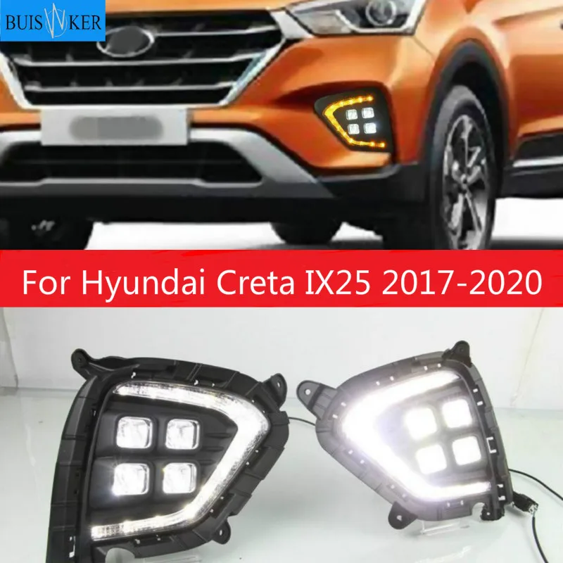 

2PCS DRL LED Daytime Running Light fog lamp Cover DRL with yellow turn signal For Hyundai Creta IX25 2017 2018 2019 2020