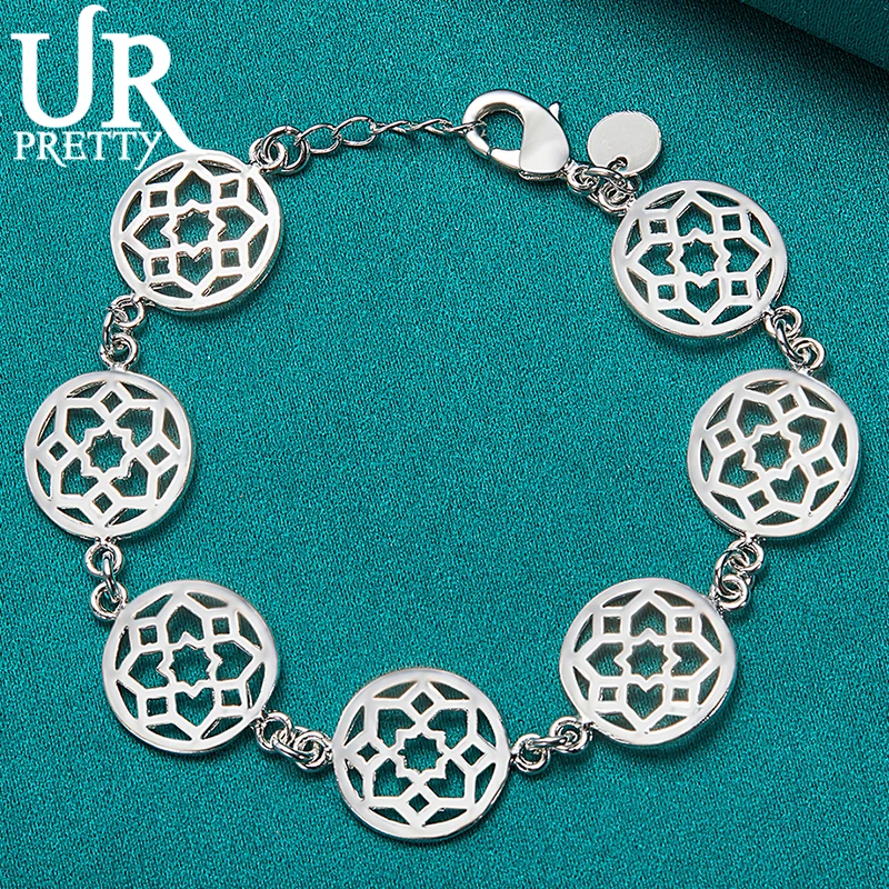 URPRETTY 925 Sterling Silver Hollow Flower Window Chain Bracelet For Women Wedding Party Engagement Charm Jewelry Christmas Gift