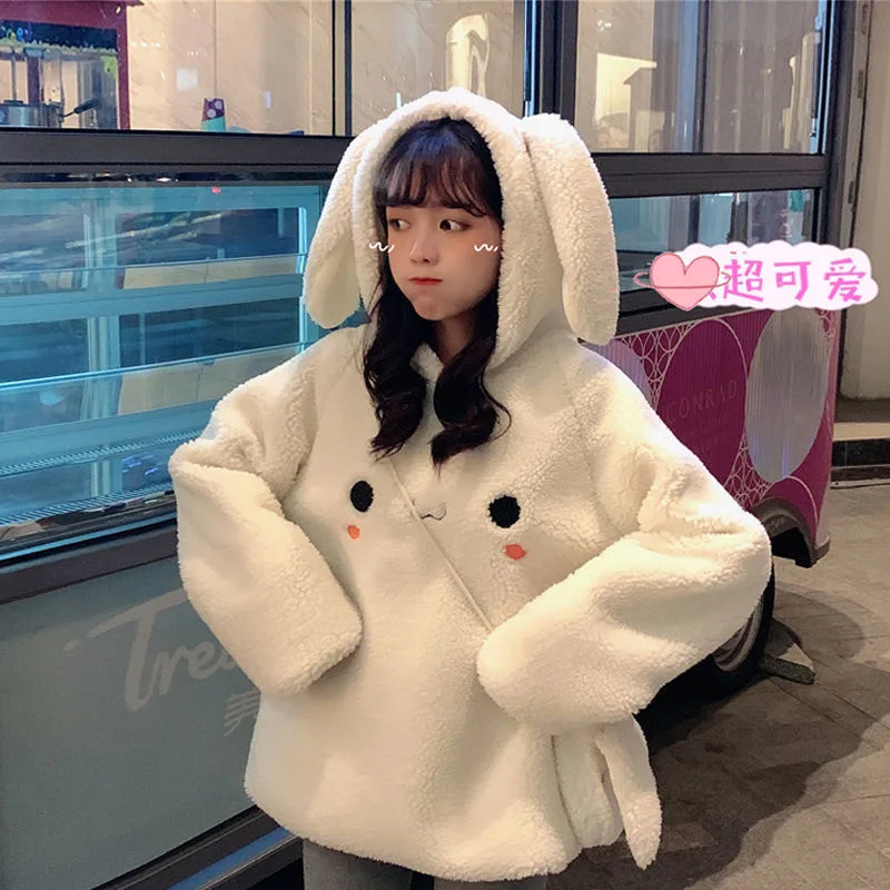 6 8 10 12 14 Year Girls Hoodies Cute Rabbit Ears Hooded Girls Coat Spring Autumn Fleece Kids Sweatshirt Children Outerwear & Bag