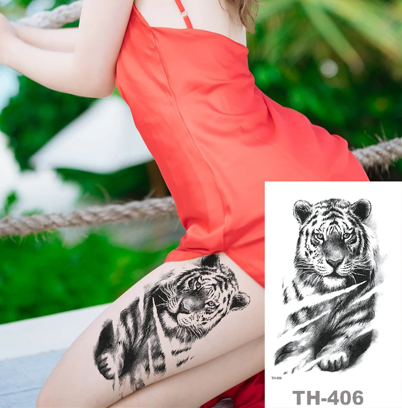 Temporary Tattoo Sticker Black Large Size Skull Lion Tiger Leopard Wolf Body Art Tattoo Fashion Men Women Chest Arm Tattoo Girl