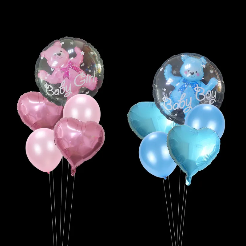 5pcs/lot Baby Boy Girl Bear bubble balloons Transparent Ball in Ball with Heart Baby Shower Birthday Party Decorations