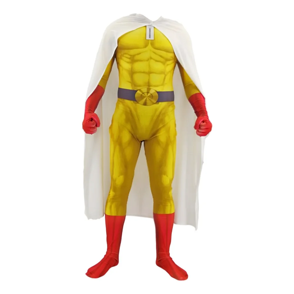 ONE PUNCH-MAN เครื่องแต่งกายคอสเพลย์ Spandex 3D เครื่องแต่งกาย ONE PUNCH-MAN Superhero คอสเพลย์เครื่องแต่งกายวันฮาโลวีน Zentai บอดี้สูทผู้ใหญ่