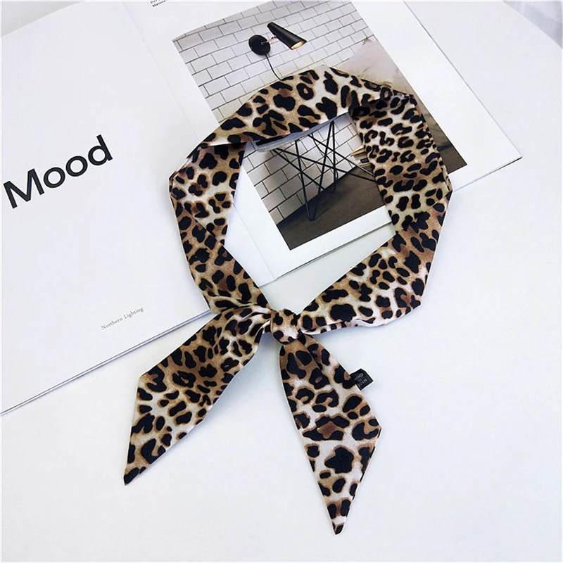 Brand Bag Scarves Leopard Print Women\'s Scarf Silk 100% Summer Multifunctional Ribbon Headband Wrist Towel Women\'s Turban MN3