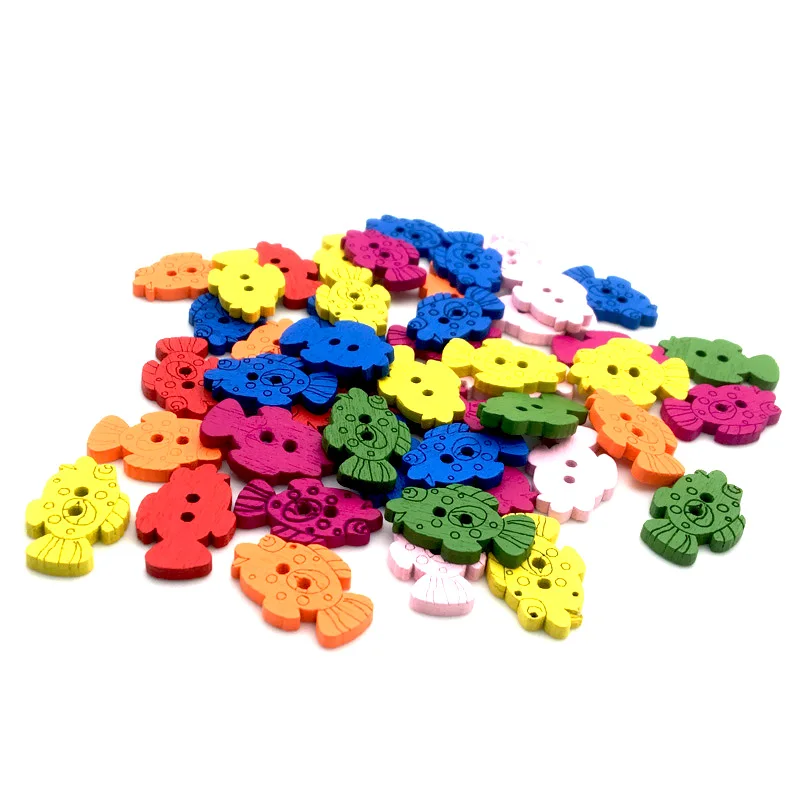 50PCS 2-Holes Mixed Wooden Buttons Kid's Apparel Sewing Accessories Multicolor Animal/Flower Mix Shape DIY Scrapbooking SC200