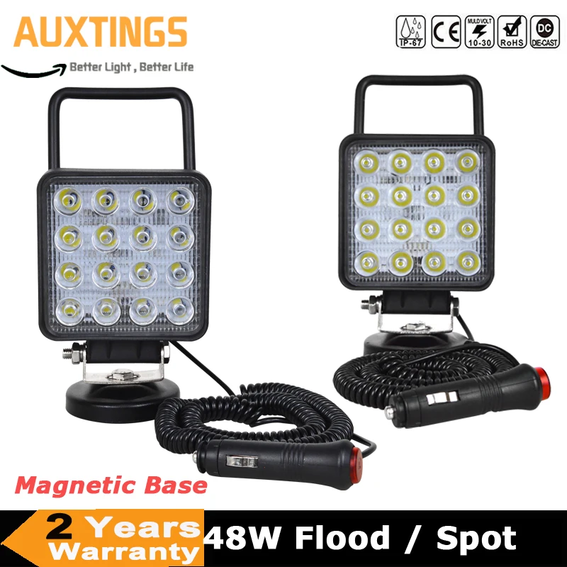 1/2pcs 48W Magnetic Base LED Work Light Portable Lamp Flood Spot Beam Car Accessories 4x4 ATV truck Tractor Offroad Boat