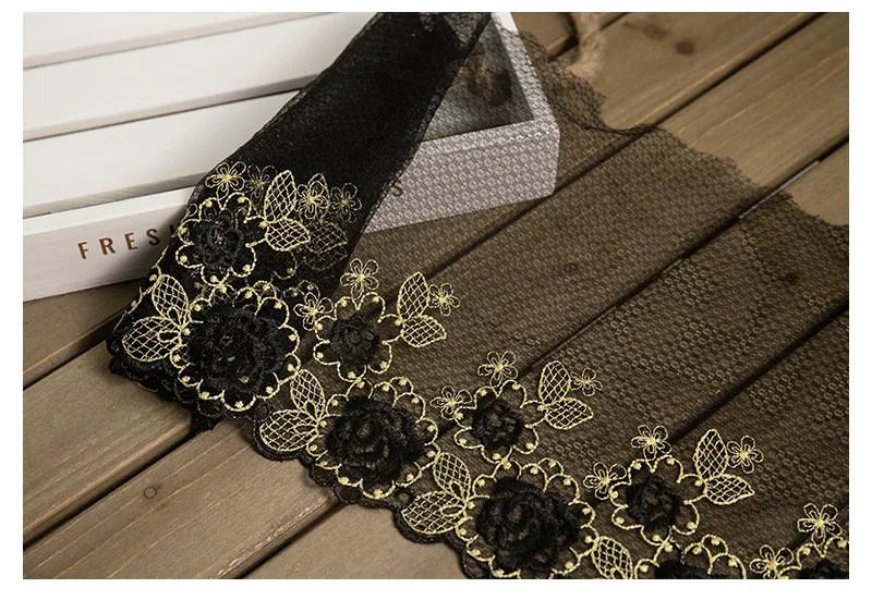 1Yard /23cm Gold Black Polyester Soft Mesh Embroidery Lace Trimmings Dress Accessories Lace Fabric Sewing Crafts Doll Material