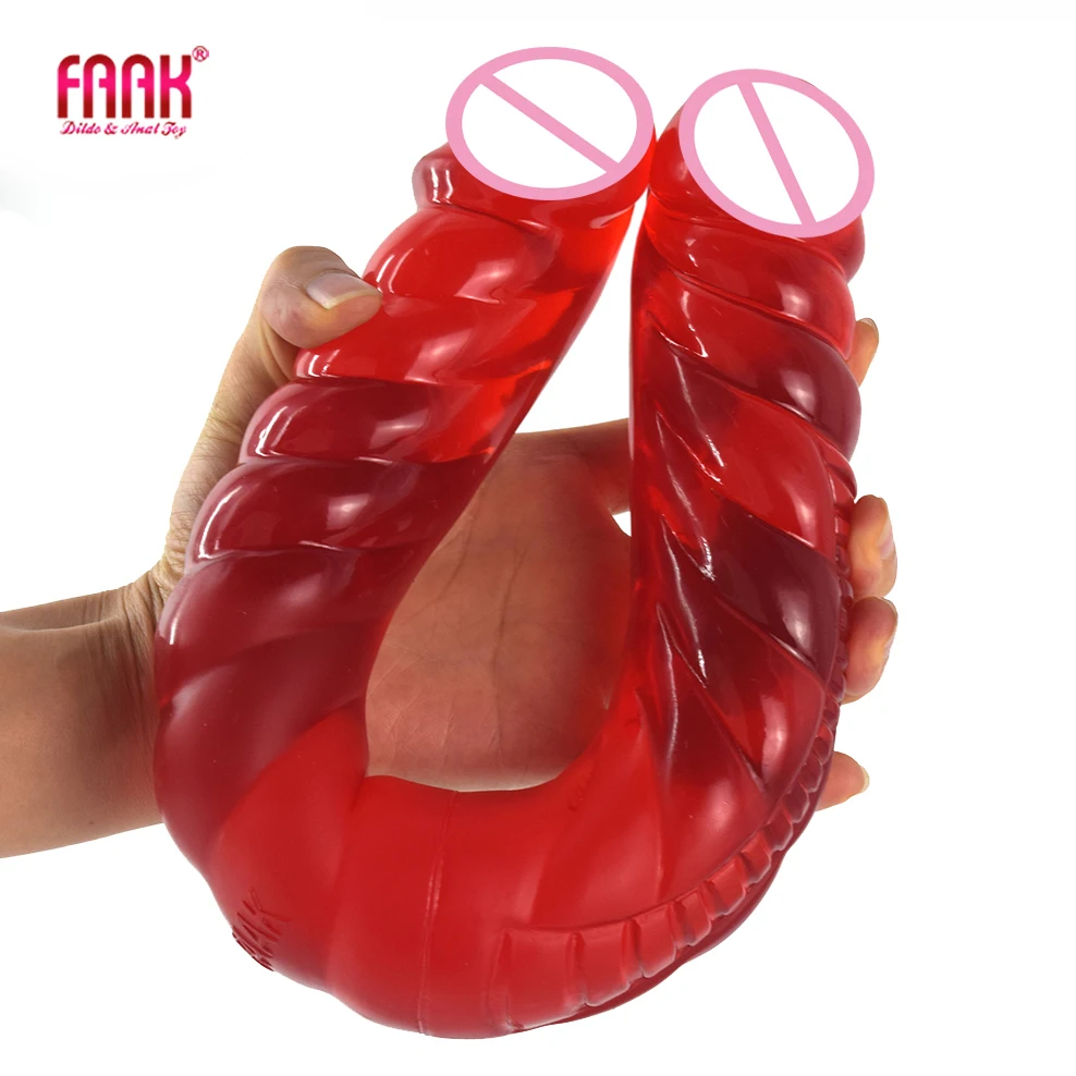 FAAK New 16.5 Inch Long Double Dildo Transparent Wine Red Anal Beads Sex Toys For Lesbian Vagina Masturbte Anus Massage Sex Shop