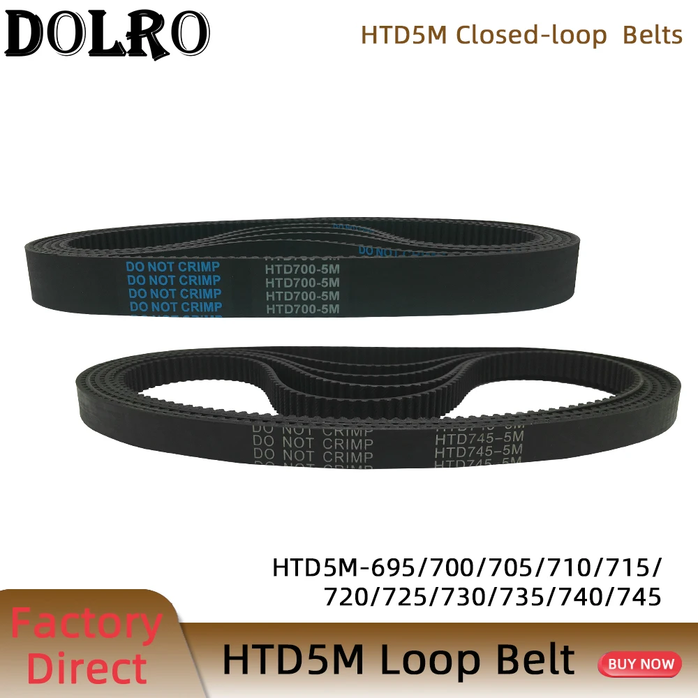 HTD5M Synchronous Timing belt Pitch length 695/700/705/710/715/720/725/730/735/740/745 mm width 9/10/12/15/20/25mm Rubber closed