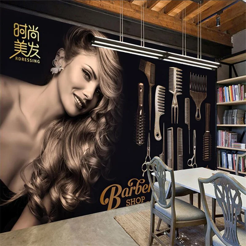 

Custom Size Text Logo Barber Shop Beauty Salon Wall Paper 3D Hair Salon Industrial Decor Mural Wallpaper Papel De Parede 3D