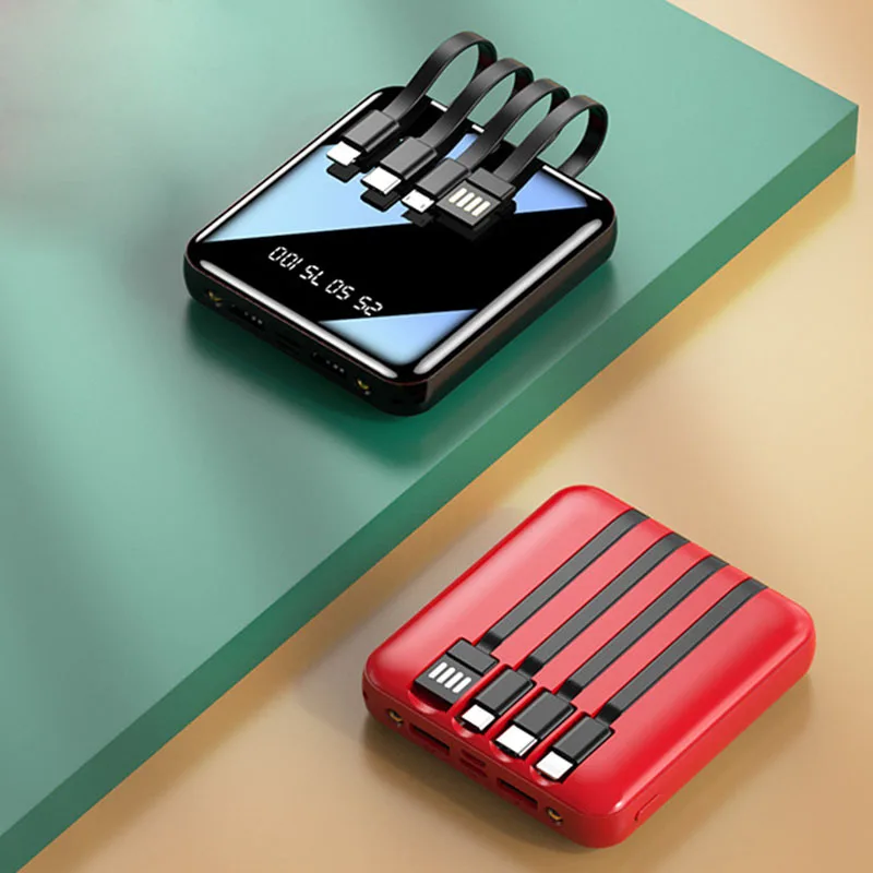 20000mAh Mini Power Bank con Micro USB tipo C cavo caricabatterie portatile LED specchio Power Bank batteria esterna Powerbank