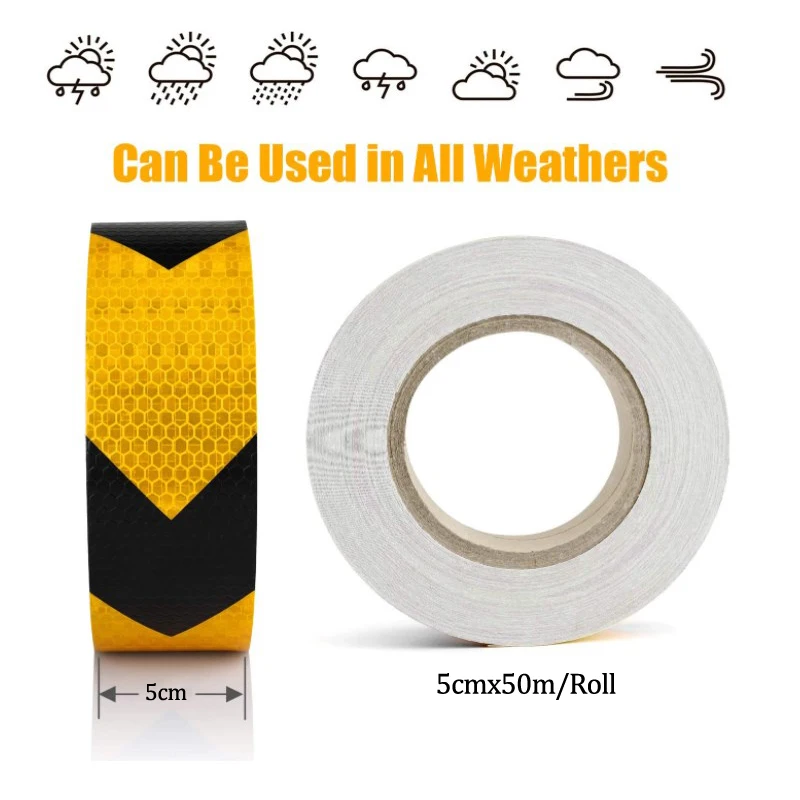 5cmx50m/Roll Safety Warning Tape Reflective Tape Self Adhesive Tape Reflective Strip Traffic Reflective Stickers