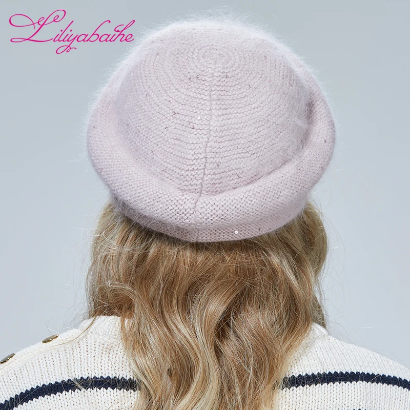 Liliyabaihe Winter Women hats Angora hat Diamond Sequins decoration Sponge three-dimensional fashion shape