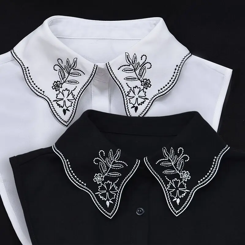 

Elegant Embroidery Fake Collar White False Collars Woman Black Detachable Collar Shirt Lapel Women Top Collars Decor Half Shirt