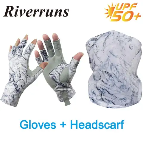 Riverruns-UPF50 + 자외선 차단 핑거리스 낚시 장갑 남녀 공용, 보트 타기 카약 하이킹 낚시 글러브 헤드스카프