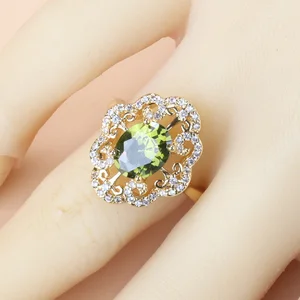 Bộ đồ trang sức tắm vàng 18k cho phụ nữ, vòng tay và vòng tròn zirconia hình khối, màu xanh ô liu, 10 màu, phụ kiện 8 Doanh số bán màu xanh lá cây chính Oliva - №1