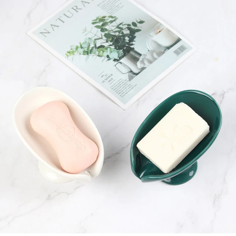 NEW 1PC Ceramic Leaf Shape Soap Box Water Guide Hole Dish Storage Plate Tray Shower Soap Holder Bathroom Supplies