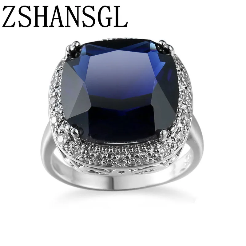 أعلى جودة كبيرة تشيكوسلوفاكيا العميق الأزرق كريستال نمساوي 925 فضة خاتم الزواج للنساء أحجام كاملة بالجملة 2021 #2