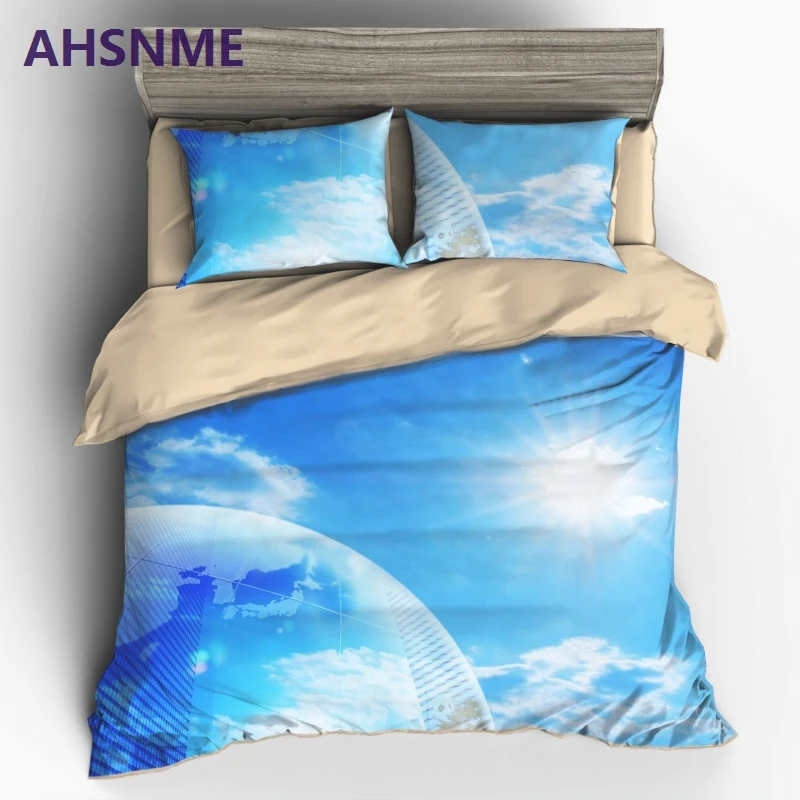 AHSNME Science Fiction Future World Earth and Sun Bedding set Luxury US Australia Europe Size Cover Set 3D Printed bed sets