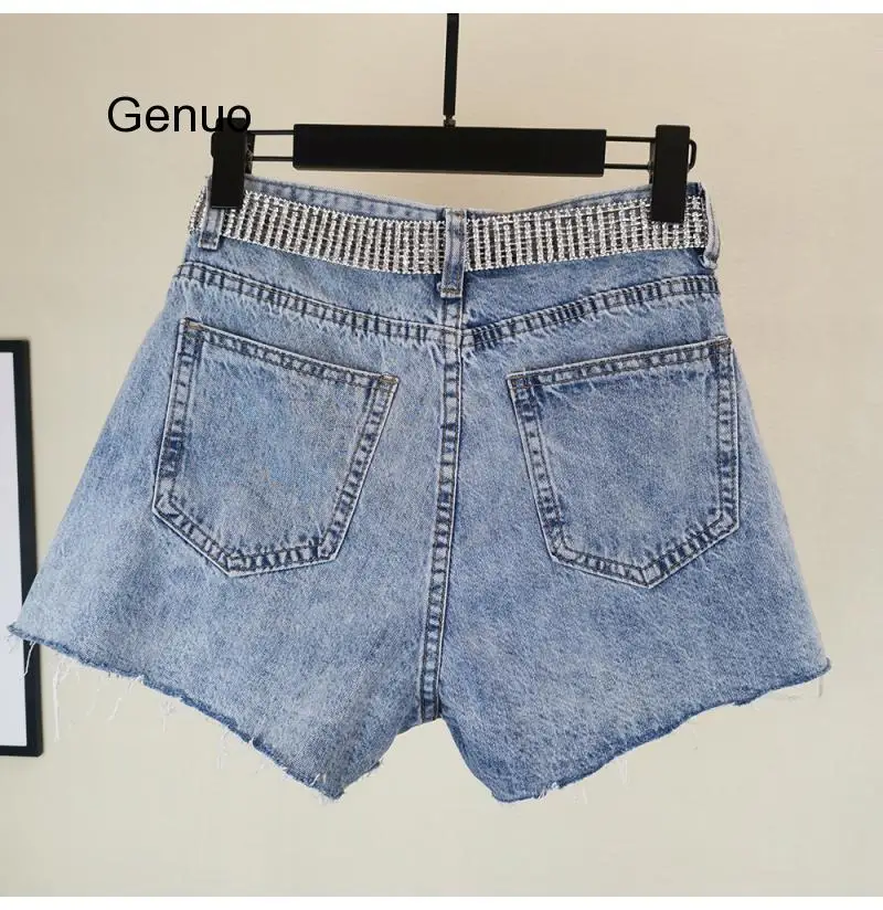 Hot Pants Korean Style Women\'s Wide Legs Hot Drilled Holes High Waist Loose Fringed Jeans Shorts Girls Lady 2020 Summer New