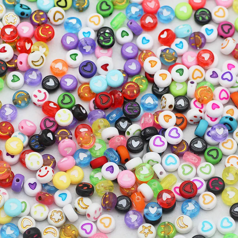 7/6MM gemischte Buchstaben, Zahlen, Herz, Gesicht, Stern Acryl Spacer Perlen quadratische Würfel flache runde lose Perlen für Schmuckherstellung DIY