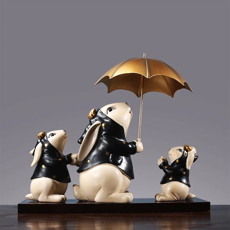 

Nordic Umbrella Bunny Resin Statue Adornments Home Livingroom Desktop Figurines Crafts Store Coffee Table Ornaments Decoration