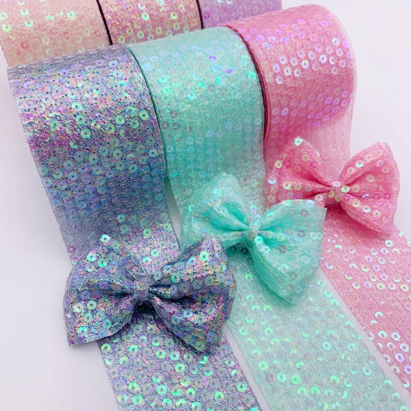 5yards 6cm Seersucker Coloful Sequins Embroidery Organza Ribbon DIY Crafts Headdress Bow Material Gift Wrapping Party Decoration