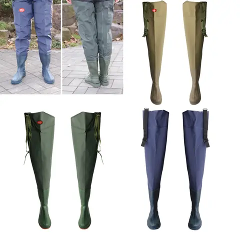 Waterproof Wading Boots Over Knee Hip Waders Thick Leg Wear Rain Boots Pants Fishing Waders
